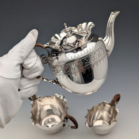 19世紀後半 英国アンティーク シルバープレート製 バチェラー ティーセット 3点セット Roberts&Belk